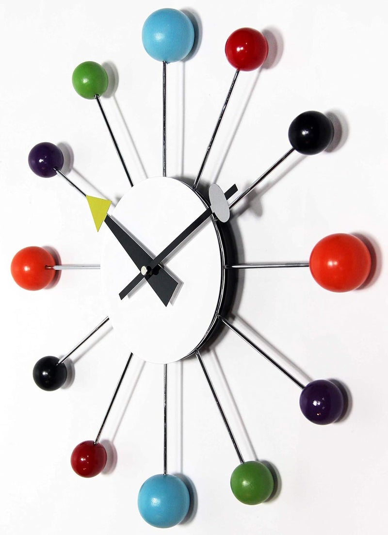 Infinity Instruments Orb Spoke Midcentury Modern 15 inch Retro Starburst Ball Wall Clock Quiet Quartz Movement Mid Century Decorative, Multi, Multicolor - Image 3